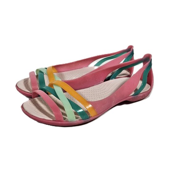 Crocs Multicolor Pink Isabella Slip On Open Toe Flat Shoes Women's Size 6 - Picture 1 of 9